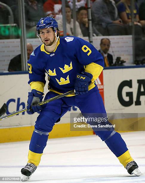 Filip Forsberg of Team Sweden skates up ice against Team Europe at the semifinal game during the World Cup of Hockey 2016 at Air Canada Centre on...