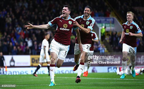 Michael Keane of Burnley celebrates scoring his sides second goal with team George Boyd of Burnley during the Premier League match between Burnley...