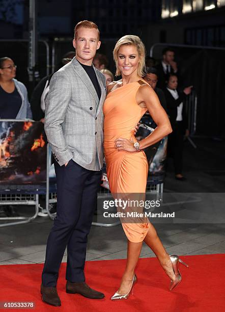 Greg Rutherford and Natalie Lowe arrive for the at European Premiere of "Deepwater Horizon" Cineworld Leicester Square on September 26, 2016 in...