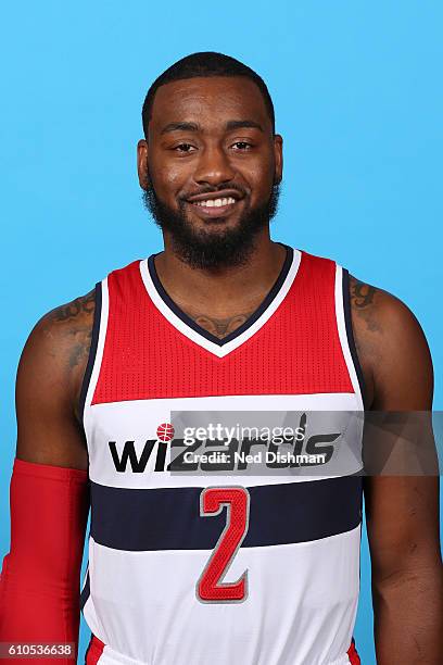 John Wall of the Washington Wizards poses for a head shot during the 2016-2017 Media Day on September 26, 2016 at the Verizon Center in Washington,...