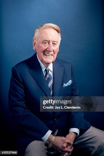 Iconic Los Angeles Dodgers announcer Vin Scully is photographed for Los Angeles Times on September 20, 2016 in Los Angeles, California. PUBLISHED...