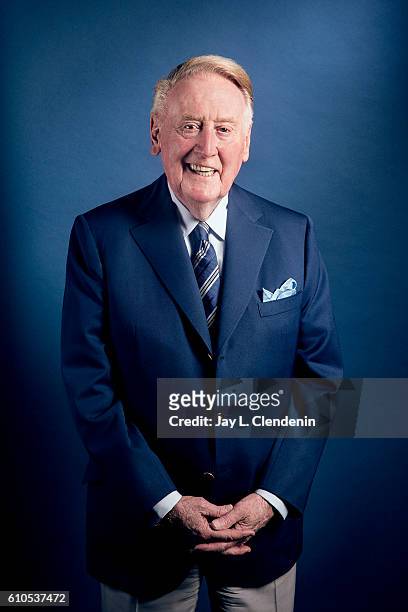 Iconic Los Angeles Dodgers announcer Vin Scully is photographed for Los Angeles Times on September 20, 2016 in Los Angeles, California. PUBLISHED...