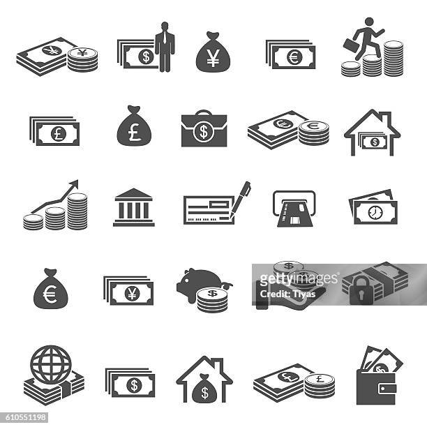 illustrazioni stock, clip art, cartoni animati e icone di tendenza di set di icone di soldi e finanza - yen symbol