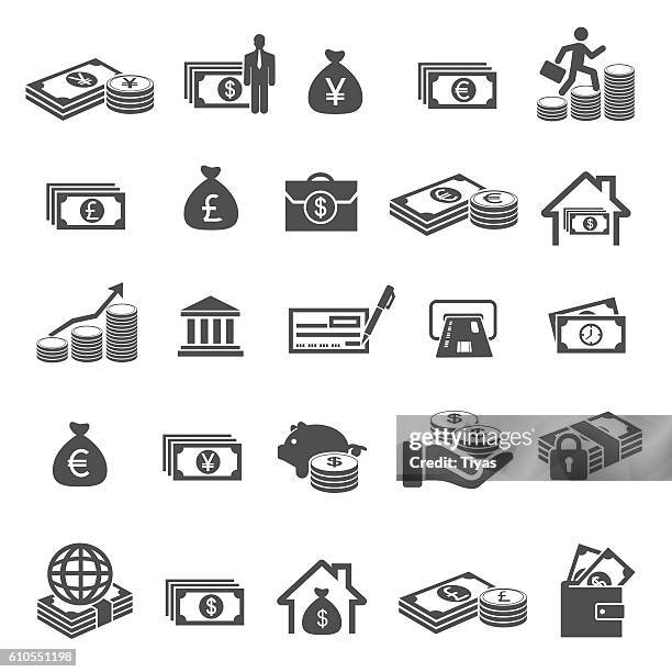 money and finance icon set - yen symbol stock illustrations