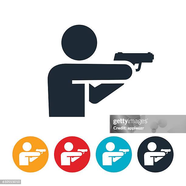 person feuern handfeuerwaffe icon - pistolenschießen stock-grafiken, -clipart, -cartoons und -symbole