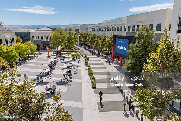 facebook menlo park campus headquarters - silicon valley stock pictures, royalty-free photos & images