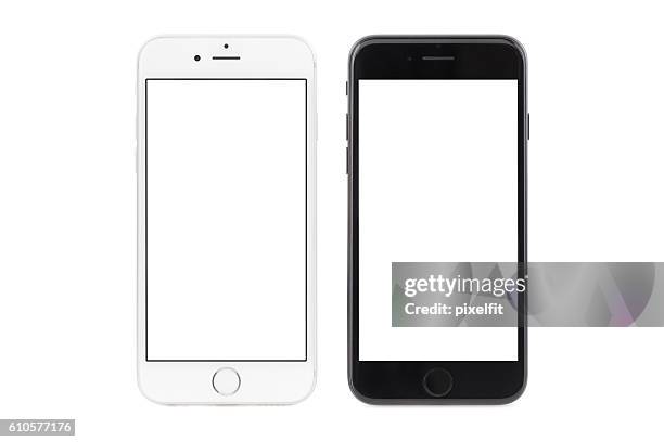 iphone 6s weiß und iphone 7 schwarz - cellphone white background stock-fotos und bilder