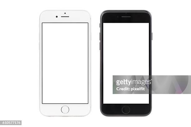 iphone 6s white and iphone 7 black - smartphone stock pictures, royalty-free photos & images