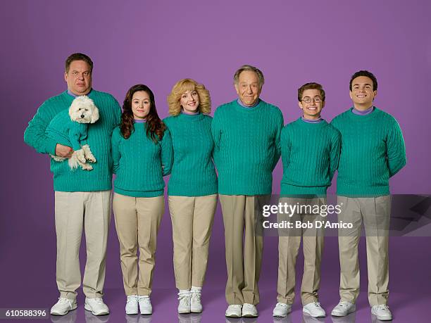 Walt Disney Television via Getty Images's "The Goldbergs" stars Jeff Garlin as Murray Goldberg, Hayley Orrantia as Erica Goldberg, Wendi...