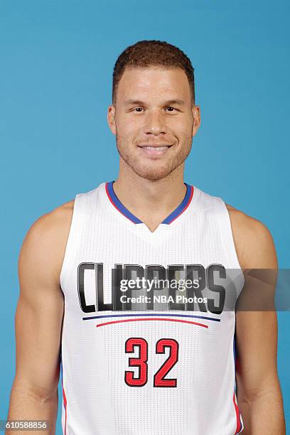 Blake Griffin of the Los Angeles Clippers poses for a head shot during the 2016-2017 Los Angeles Clippers Media Day on September 26, 2016 at Los...