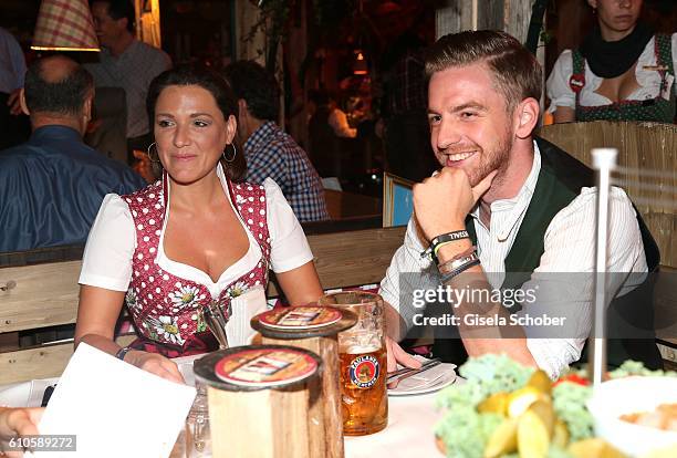 Simone Ballack and her boyfriend Florian Streifeneder during the Oktoberfest at Kaeferschaenke /Theresienwiese on September 26, 2016 in Munich,...