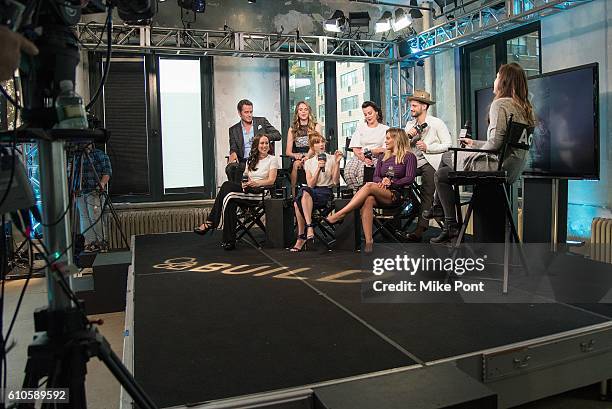 Peter Hermann, Sutton Foster, Debi Mazar, Nico Tortorella, Miriam Shor, Molly Bernard, and Hilary Duff attend the Build Series to discuss "Younger"...