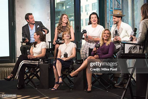 Peter Hermann, Sutton Foster, Debi Mazar, Nico Tortorella, Miriam Shor, Molly Bernard, and Hilary Duff attend the Build Series to discuss "Younger"...