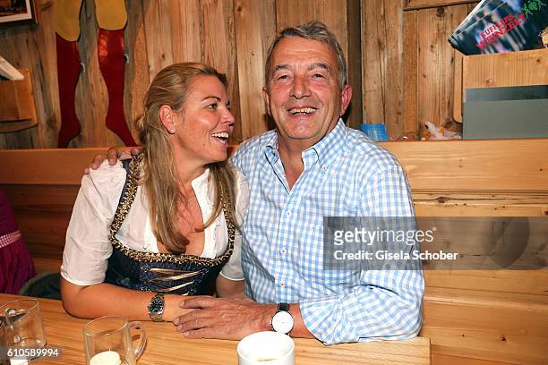 Wolfgang Niersbach and his girlfriend Marion Popp during the Oktoberfest at Weinzelt / Theresienwiese on September 26, 2016 in Munich, Germany.