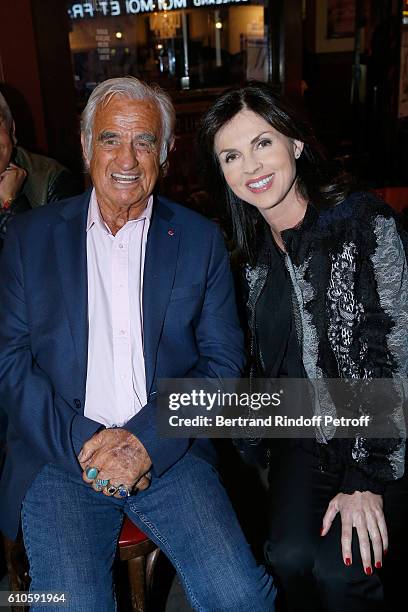 Actor Jean-Paul Belmondo and Caroline Barclay attend the 'Trophees du Bien Etre' by Beautysane : 2nd Award Ceremony at Theatre Montparnasse on...