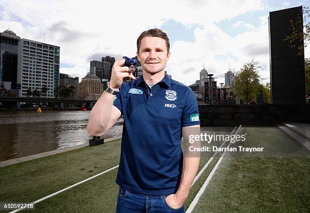 Brownlow Medal winner Patrick Dangerfield of the Geelong Cats poses at Crown Entertainment Complex on September 27, 2016 in Melbourne, Australia.