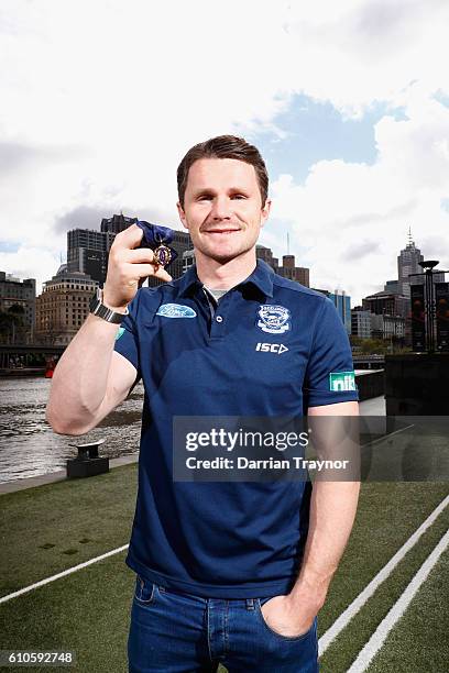 Brownlow Medal winner Patrick Dangerfield of the Geelong Cats poses at Crown Entertainment Complex on September 27, 2016 in Melbourne, Australia.