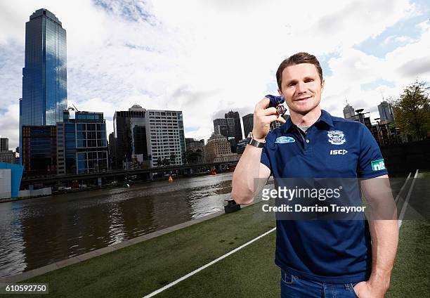 Brownlow Medal winner Patrick Dangerfield of the Geelong Cats poses at Crown Entertainment Complex on September 27, 2016 in Melbourne, Australia.