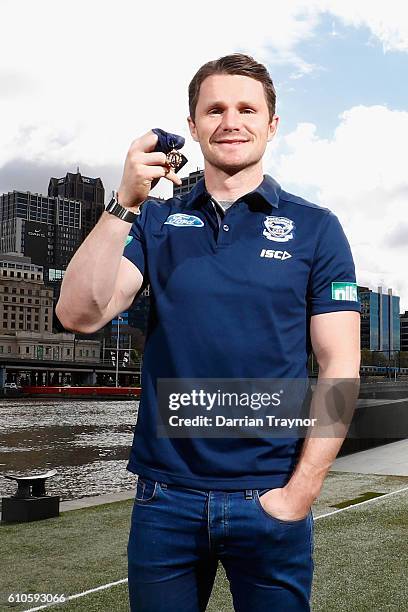 Brownlow Medal winner Patrick Dangerfield of the Geelong Cats poses at Crown Entertainment Complex on September 27, 2016 in Melbourne, Australia.