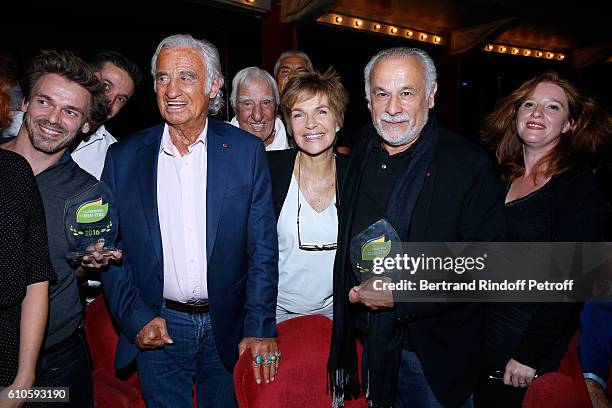 Actors Jean-Paul Belmondo, Charles Gerard, awarded Veronique Jannot for her Association "Graine d'Avenir", awarded Francis Perrin for the 'SOS...