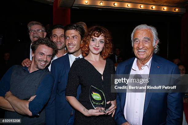 Awarded for Art, Camille Favre-Bulle and Team of Show "Ivo Livi ou le destin d'Yves Montand" and actor Jean-Paul Belmondo attend the 'Trophees du...