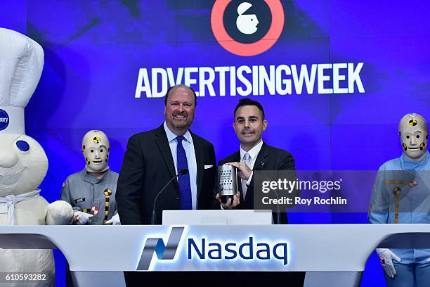 David Wicks and Lance Pillersdorf, President and COO of Advertising Week ring the closing bell at Nasdaq MarketSite during 2016 Advertising Week New...
