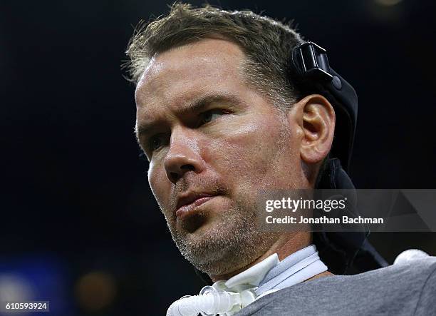 Fomer New Orleans Saints Steve Gleason, who suffers from ALS, is seen before a game between the New Orleans Saints and the Atlanta Falcons at...