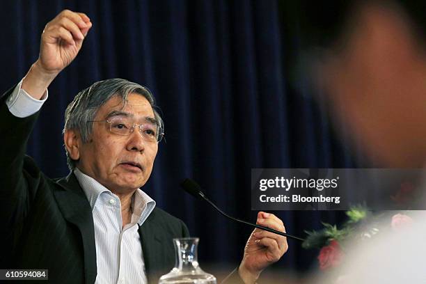 Haruhiko Kuroda, governor of the Bank of Japan , speaks during a news conference in Osaka, Japan, on Monday, Sept. 26, 2016. The BOJ board on...