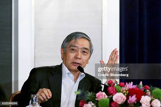 Haruhiko Kuroda, governor of the Bank of Japan , speaks during a news conference in Osaka, Japan, on Monday, Sept. 26, 2016. The BOJ board on...