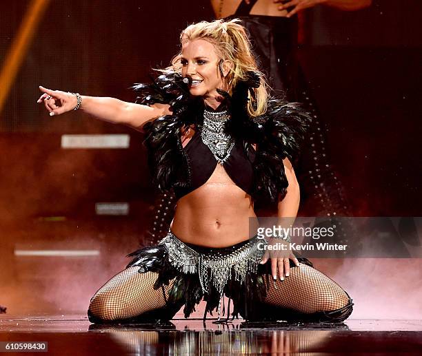 Singer Britney Spears performs onstage at the iHeartRadio Music Festival at T-Mobile Arena on September 24, 2016 in Las Vegas, Nevada.