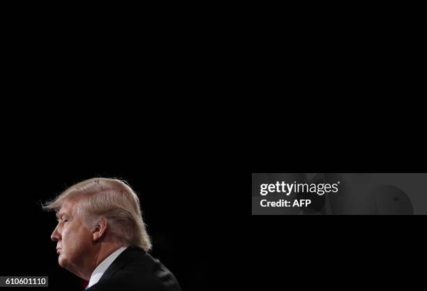 Republican nominee Donald Trump is seen during the first presidential debate at Hofstra University in Hempstead, New York on September 26, 2016....