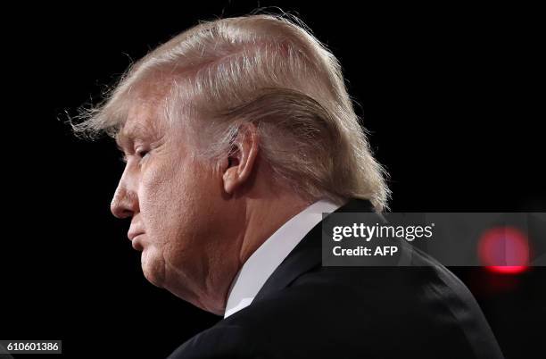 Republican nominee Donald Trump is seen during the first presidential debate at Hofstra University in Hempstead, New York on September 26, 2016....
