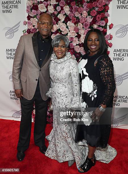 Samuel L. Jackson, Cicely Tyson and LaTanya Richardson attend the 2016 American Theatre Wing Gala honoring Cicely Tyson at The Plaza Hotel on...