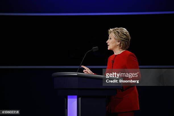 Hillary Clinton, 2016 Democratic presidential nominee, speaks during the first U.S. Presidential debate at Hofstra University in Hempstead, New York,...