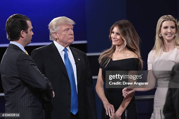 Republican presidential nominee Donald Trump looks on with wife, Melania Trump daughter, Ivanka Trump and son, Donald Trump, Jr. After the...