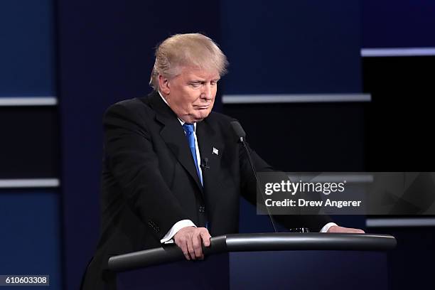 Republican presidential nominee Donald Trump pauses during the Presidential Debate at Hofstra University on September 26, 2016 in Hempstead, New...