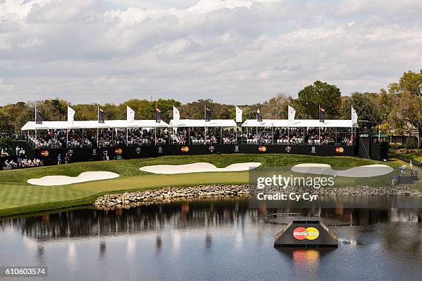 Course scenic view of the 18th hole during the final round of the Arnold Palmer Invitational presented by MasterCard at Bay Hill Club and Lodge on...