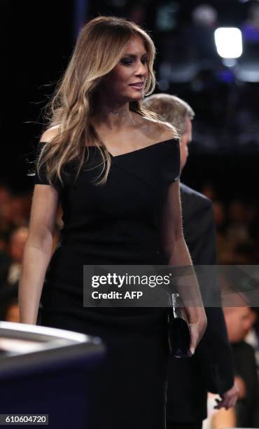 Melania Trump comes on stage at the end of the first presidential debate at Hofstra University in Hempstead, New York on September 26, 2016. Hillary...