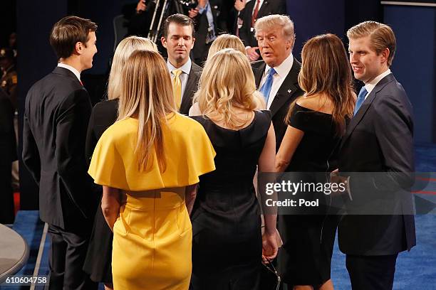 Republican presidential nominee Donald Trump talks with his familing following the Presidential Debate with Democratic presidential nominee Hillary...