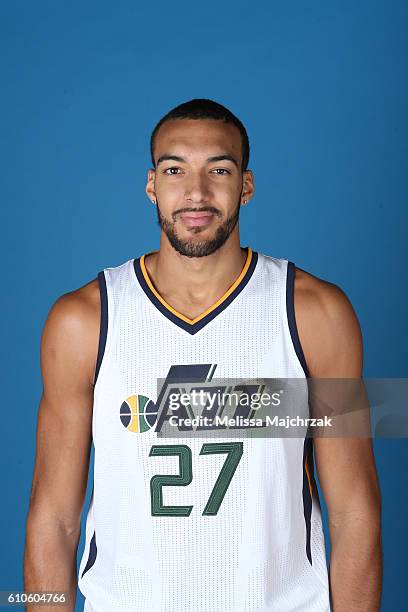 Rudy Gobert of the Utah Jazz poses for a headshot during 2016-2017 Utah Jazz Media Day at Zions Bank Basketball Center on September 26, 2016 in Salt...