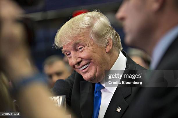 Donald Trump, 2016 Republican presidential nominee, speaks to the media following the first U.S. Presidential debate at Hofstra University in...