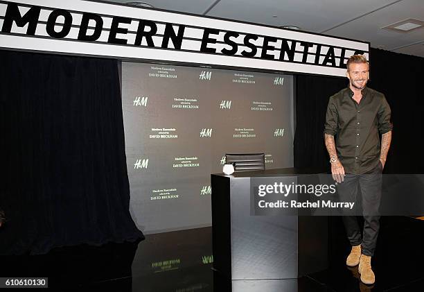 David Beckham attends the launch of David Beckham's H&M Modern Essentials Collection on September 26, 2016 in H&M at FIGat7th in Los Angeles,...