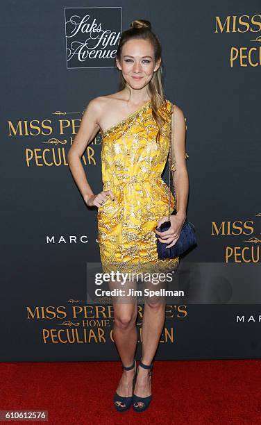Actress Louisa Krause attends the "Miss Peregrine's Home For Peculiar Children" New York premiere at Saks Fifth Avenue on September 26, 2016 in New...
