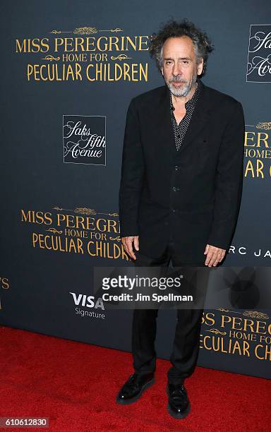 Director Tim Burton attends the "Miss Peregrine's Home For Peculiar Children" New York premiere at Saks Fifth Avenue on September 26, 2016 in New...