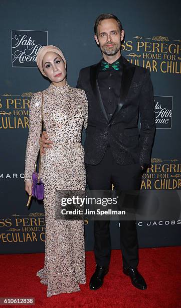 Author Ransom Riggs and guest attend the "Miss Peregrine's Home For Peculiar Children" New York premiere at Saks Fifth Avenue on September 26, 2016...