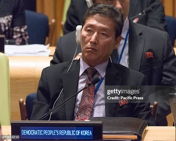 Representative from the Democratic People's Republic of Korea attends the plenary meeting. On the final day of the 71st United Nations General...