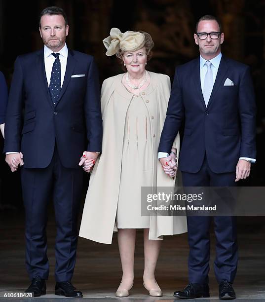 Helen Joyce Wogan with her sons Alan and Mark attend a memorial service for the late Sir Terry Wogan at Westminster Abbey on September 27, 2016 in...