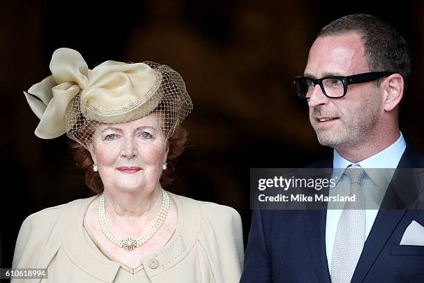 Helen Joyce Wogan with her son Mark attend a memorial service for the late Sir Terry Wogan at Westminster Abbey on September 27, 2016 in London,...