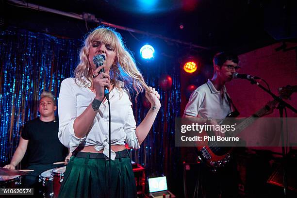 Harry Balazs, Laura Hayden and Joshua Rumble of Anteros perform live at The Waiting Room on September 26, 2016 in London, England.