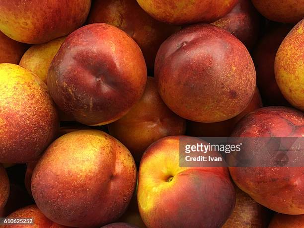 full frame shot of organic fresh juicy peach in market - nectarine photos et images de collection